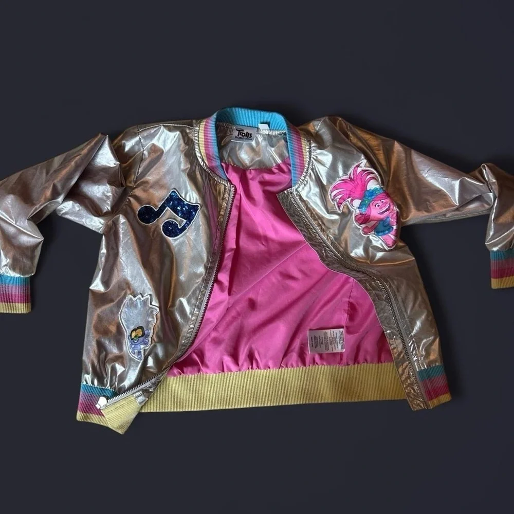 Trolls Girls World Tour Metallic Patchwork Bomber Jacket size 6